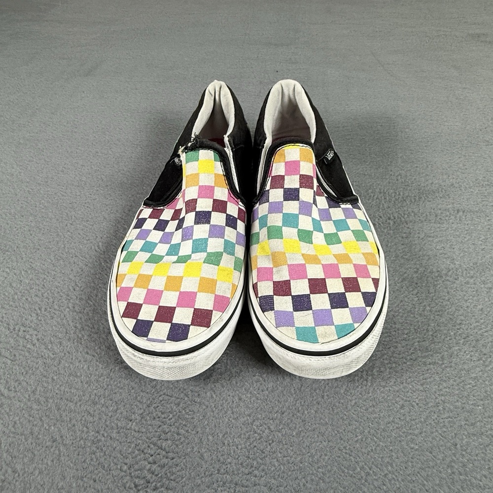Vans Kids Rainbow Checkerboard Checks Slip On Sneakers Shoes Sz 4 Missy *